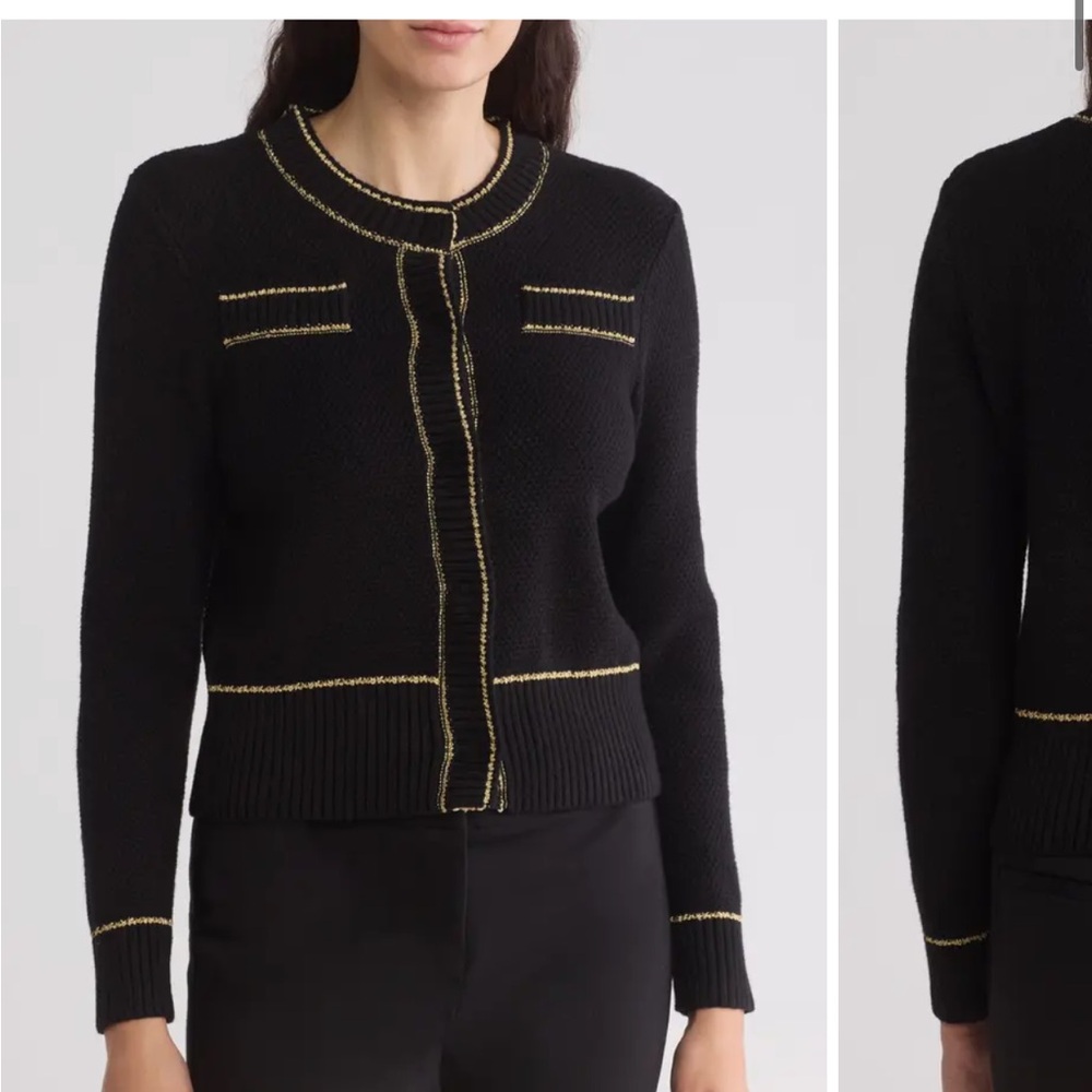 Adrianna Papell Black Knit Cardigan with Gold Trim